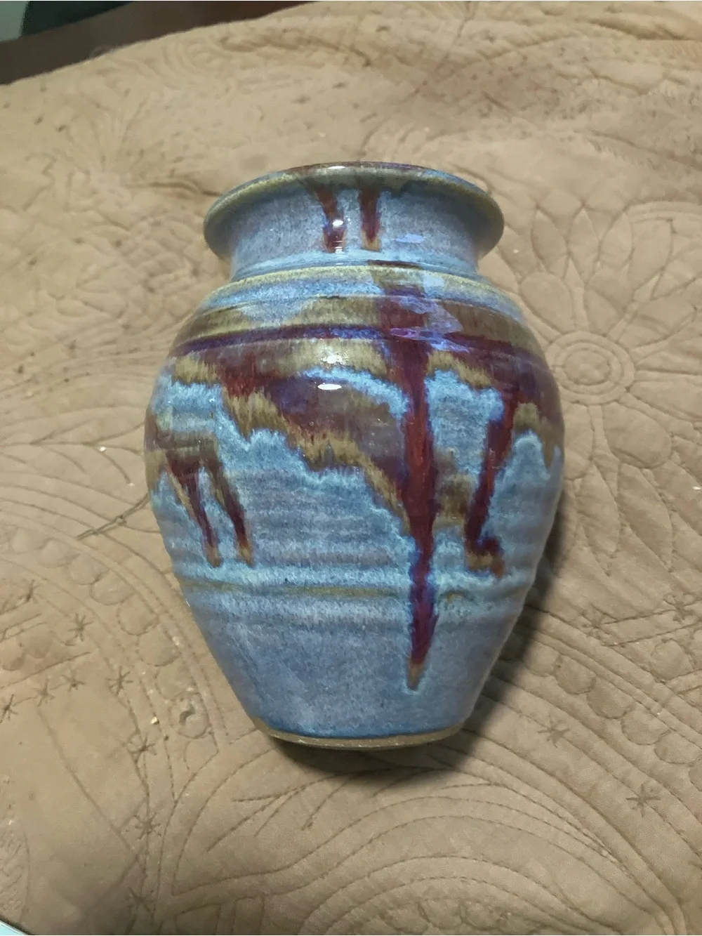NWT Ayer’s Pottery Blue, Brown, and Maroon Drip Glaze Vase